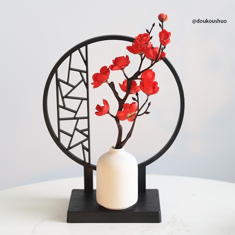 Rozdeľovač stola v čínskom štýle s bambusovými listami a motívmi Zen kvetov, polobloková obrazovka (Nie je dovezený; Nie je dar; Bez IP povolenia)