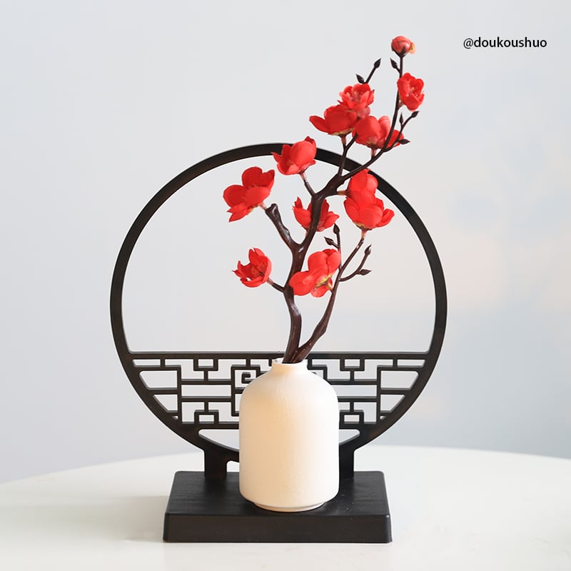 Rozdeľovač stola v čínskom štýle s bambusovými listami a motívmi Zen kvetov, polobloková obrazovka (Nie je dovezený; Nie je dar; Bez IP povolenia)