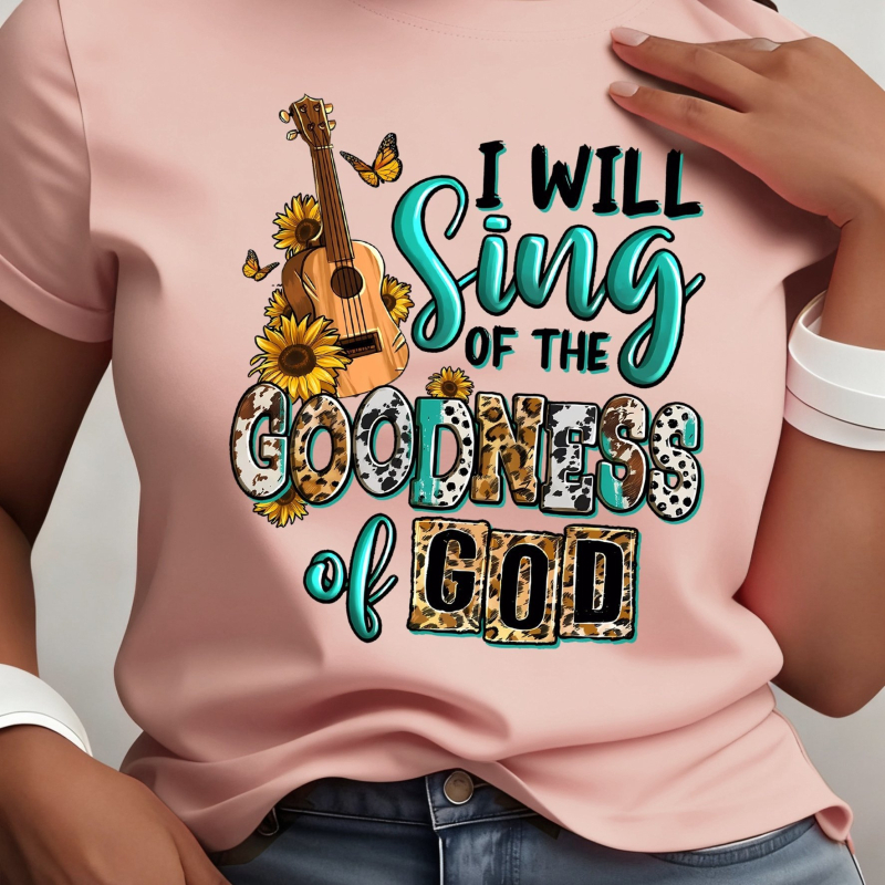 Majica s tiskom slova 'I Will Sing of the Goodness God', pamuk, slobodan kroj, okrugli izrez, kratki rukavi