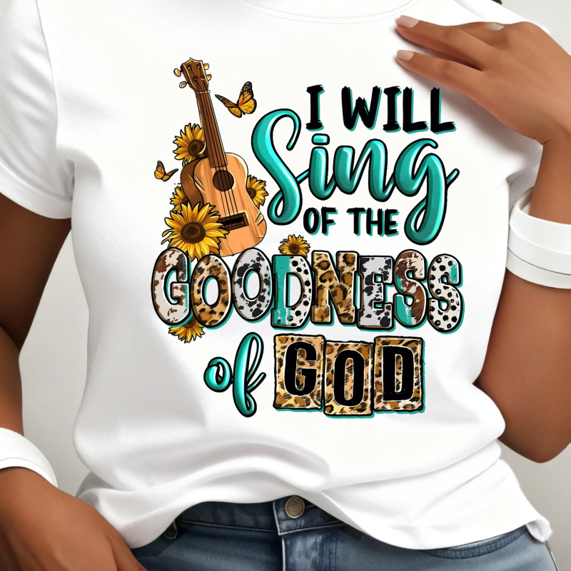 Majica s tiskom slova 'I Will Sing of the Goodness God', pamuk, slobodan kroj, okrugli izrez, kratki rukavi
