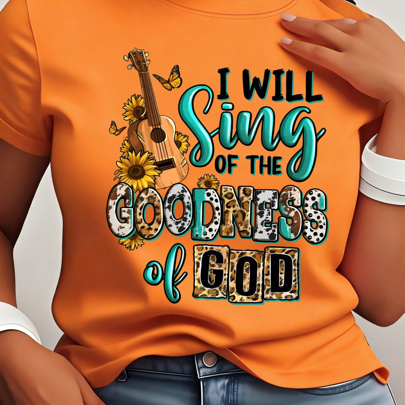 Majica s tiskom slova 'I Will Sing of the Goodness God', pamuk, slobodan kroj, okrugli izrez, kratki rukavi