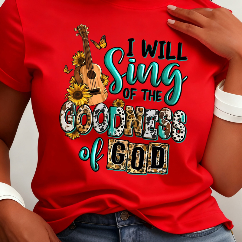 Majica s tiskom slova 'I Will Sing of the Goodness God', pamuk, slobodan kroj, okrugli izrez, kratki rukavi