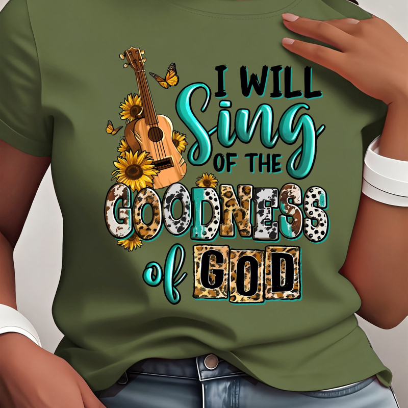 Majica s tiskom slova 'I Will Sing of the Goodness God', pamuk, slobodan kroj, okrugli izrez, kratki rukavi