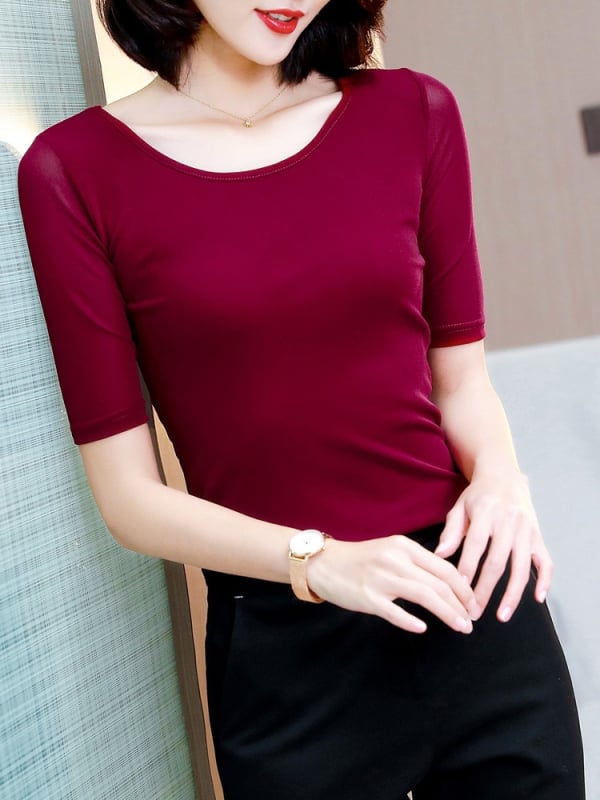 Ženska majica s dugim rukavima i okruglim izrezom, uskog kroja, mrežasta tkanina od najlona i spandeksa