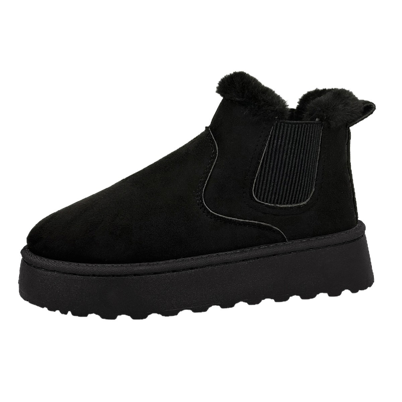 Női téli csizma – meleg Slip-On, felső része velúr, PU talp, középső szár 9,5 cm, kerek orr, belső bélés műszőrmés