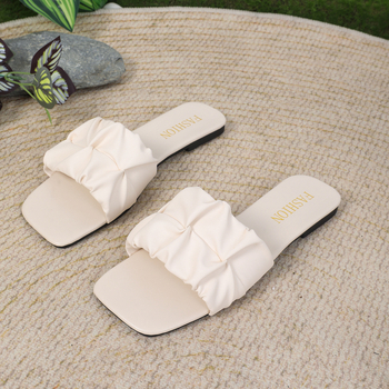 Slip-on sandalai su vienu dirželiu, PU viršus su spalvų blokais ir gumine padas