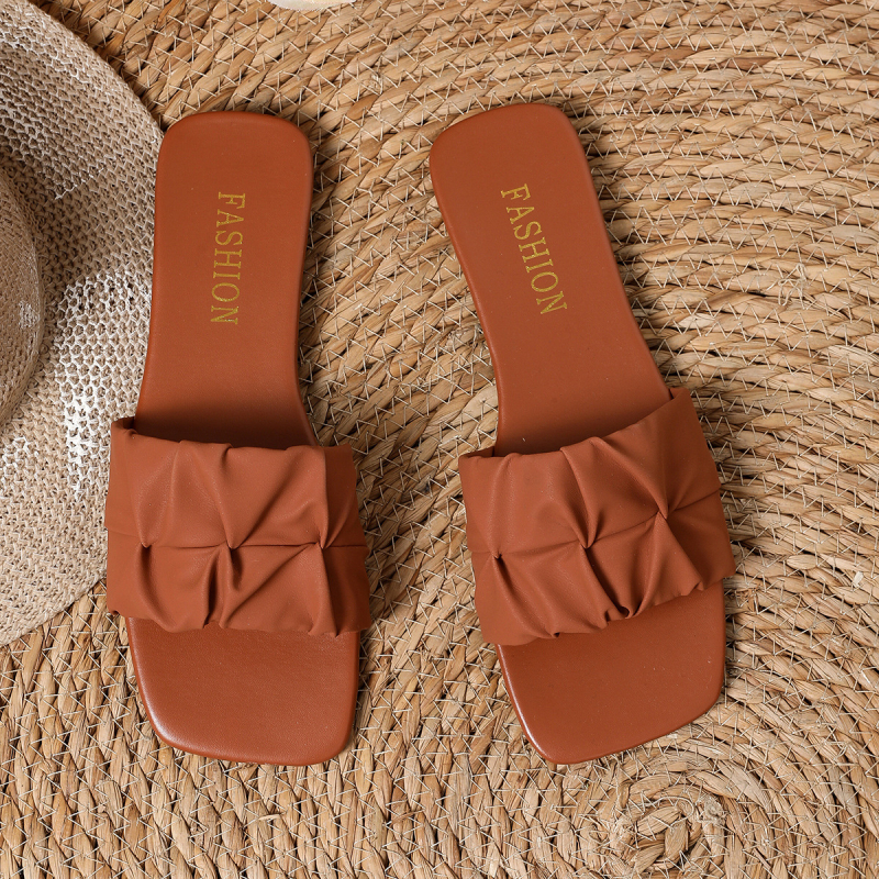 Slip-on sandalai su vienu dirželiu, PU viršus su spalvų blokais ir gumine padas