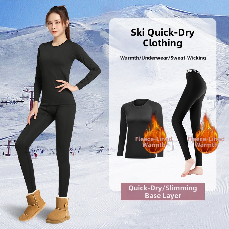 Ženský rýchloschnúci termo-kompresný základný diel s fleecovou podšívkou pre lyžovanie, jogu a fitness