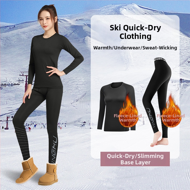 Ženský rýchloschnúci termo-kompresný základný diel s fleecovou podšívkou pre lyžovanie, jogu a fitness