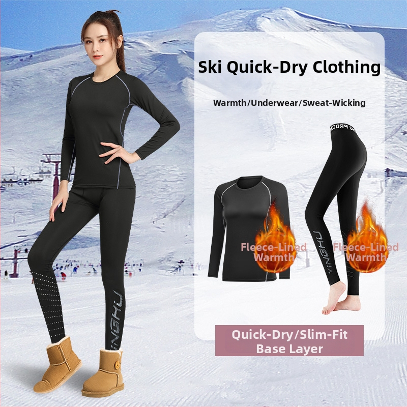 Ženský rýchloschnúci termo-kompresný základný diel s fleecovou podšívkou pre lyžovanie, jogu a fitness