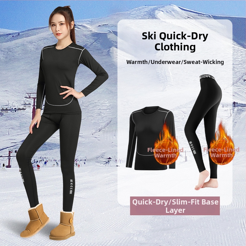 Ženský rýchloschnúci termo-kompresný základný diel s fleecovou podšívkou pre lyžovanie, jogu a fitness