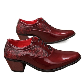 Pánske kožené topánky na šnúrky, ostro špičaté, hrubá podrážka zvyšujúca výšku, ležérny štýl, vrchná časť z dvojvrstvovej hovädzej kože