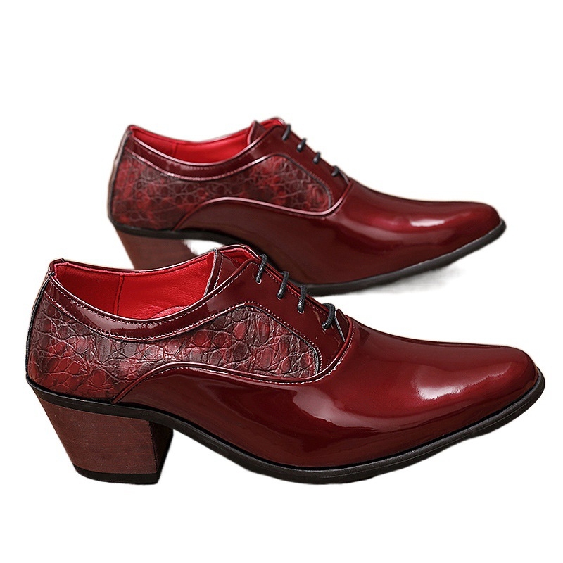 Pánske kožené topánky na šnúrky, ostro špičaté, hrubá podrážka zvyšujúca výšku, ležérny štýl, vrchná časť z dvojvrstvovej hovädzej kože