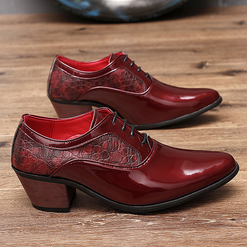 Pánske kožené topánky na šnúrky, ostro špičaté, hrubá podrážka zvyšujúca výšku, ležérny štýl, vrchná časť z dvojvrstvovej hovädzej kože