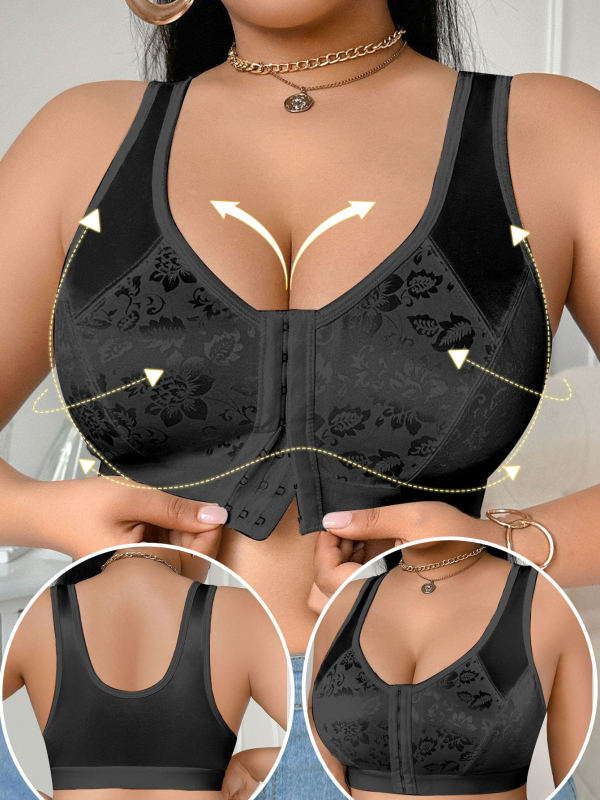 Športová podprsenka s predným zapínaním, otvorený chrbát, nastaviteľné ramienka, bez drôtov, priedušná