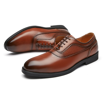 Pánske formálne kožené topánky — PU vrchný materiál, gumená podrážka, guľatá špička, nízky vrch, business casual štýl