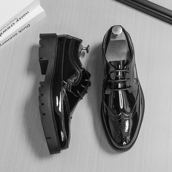 Pánske kožené Oxford topánky, vrchný materiál z umelej kože, kožený špičkový cap, gumová podrážka, šnúrky, nízky profil, obchodno-voľnočasový štýl