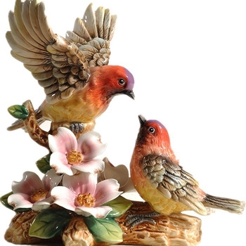 Xinyu pastoračné porcelánové vtáčie figúrky, pár – keramické ozdoby pre domov (študovňa, televízny stolík)