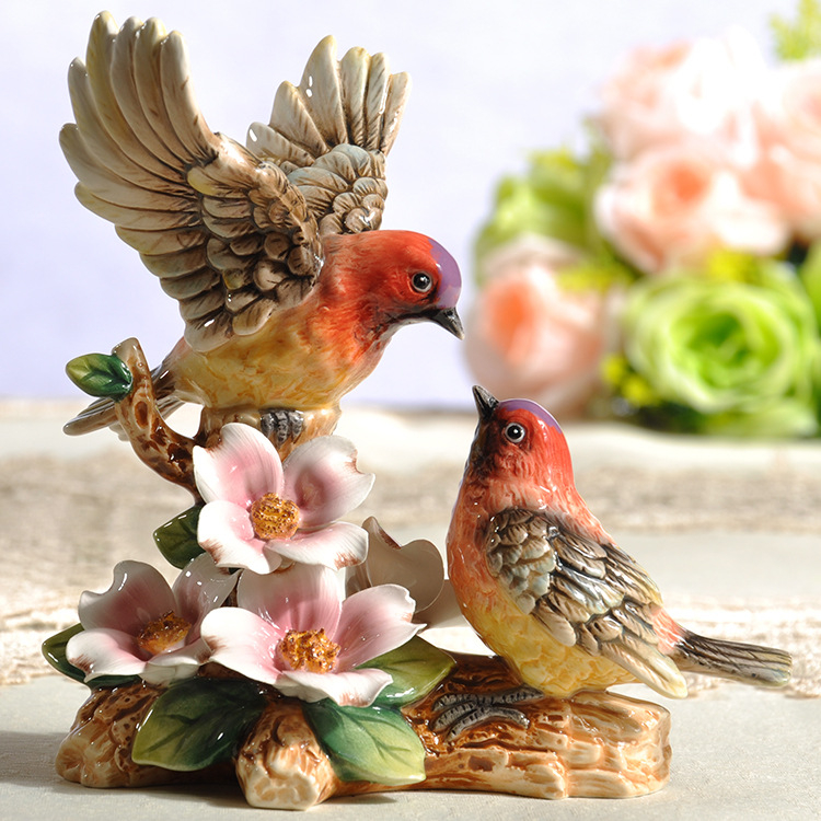 Xinyu pastoračné porcelánové vtáčie figúrky, pár – keramické ozdoby pre domov (študovňa, televízny stolík)