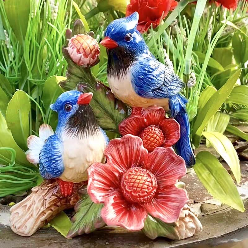 Xinyu pastoračné porcelánové vtáčie figúrky, pár – keramické ozdoby pre domov (študovňa, televízny stolík)