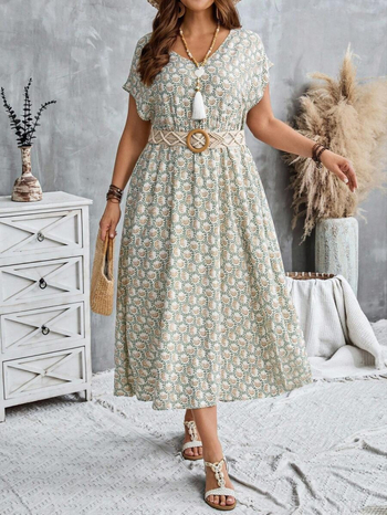 rochie din chiffon, linie A, lungime midi, guler halter, model 3D