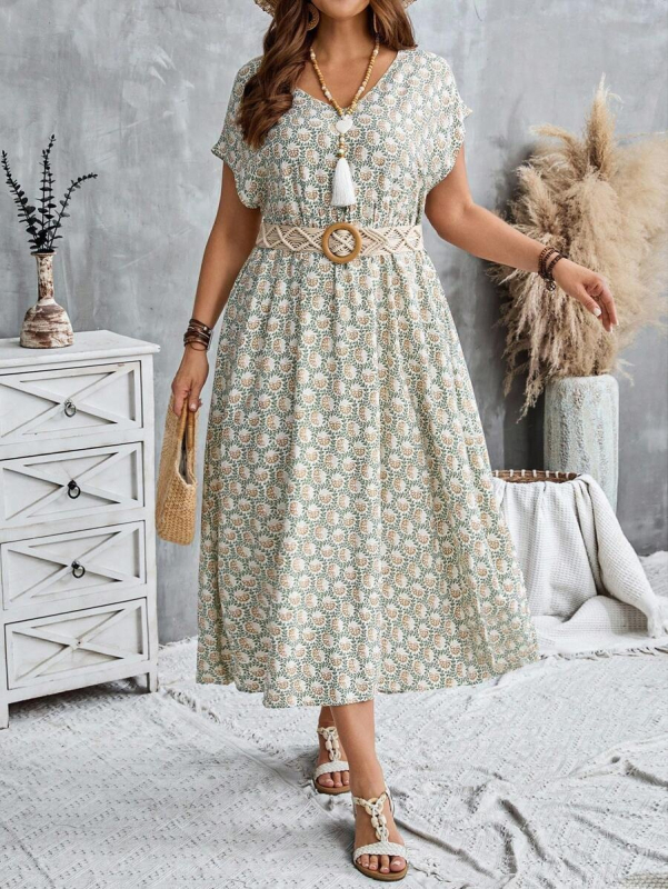 rochie din chiffon, linie A, lungime midi, guler halter, model 3D