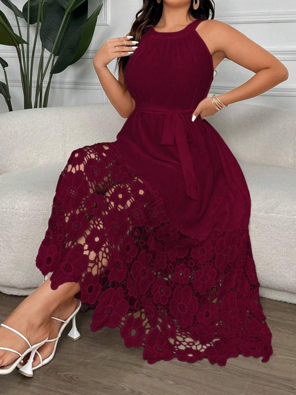 rochie din chiffon, linie A, lungime midi, guler halter, model 3D