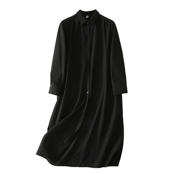 Košulna haljina od pamuka i lana, dugi rukavi, obrnuti ovratnik, srednja duljina, kopče sprijeda