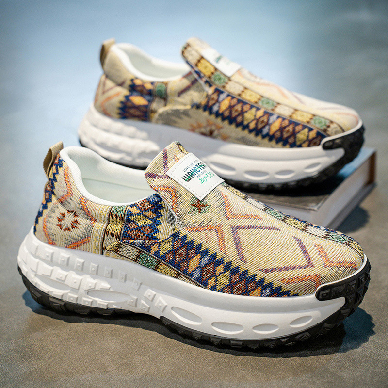 Férfi Dad Shoes: légáteresztő Slip-On cipő, vászon felsőrésszel és gumírozott vastag talppal