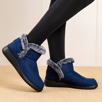 Дамски снежни ботуши в корейски стил – водоустойчиви, антихлъзгащи, топли, горна част от изкуствен PU, подметка от гума