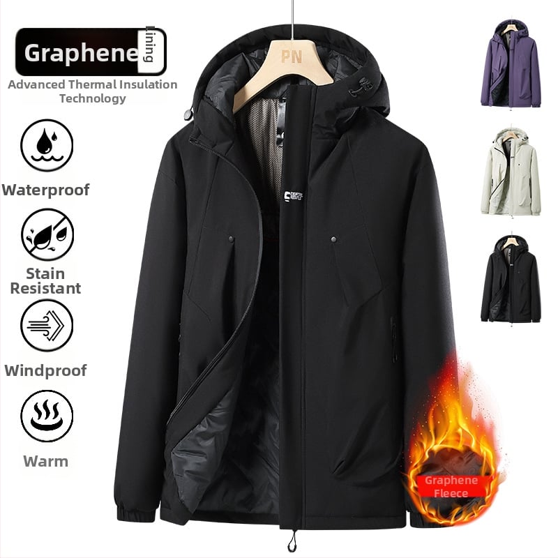 Jakna s grafenskim grijanjem, zimska, debela, otporna na vjetar i vodu, kapuljača sa zatvaračem