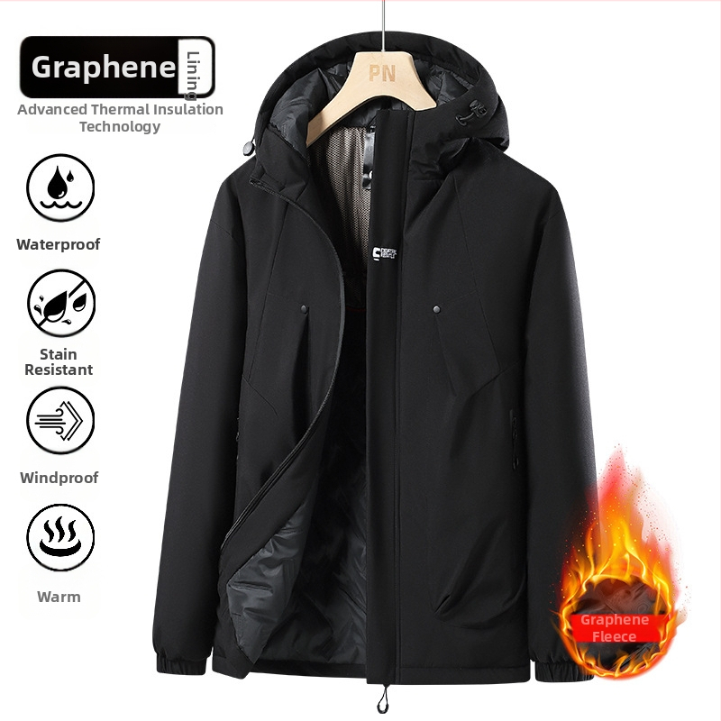 Jakna s grafenskim grijanjem, zimska, debela, otporna na vjetar i vodu, kapuljača sa zatvaračem