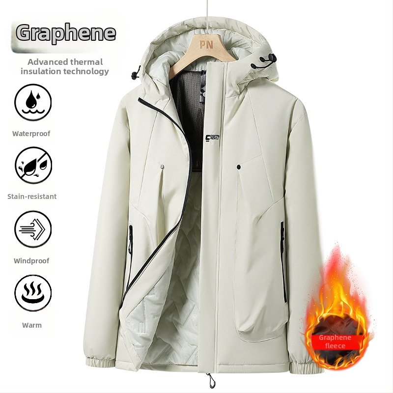 Jakna s grafenskim grijanjem, zimska, debela, otporna na vjetar i vodu, kapuljača sa zatvaračem