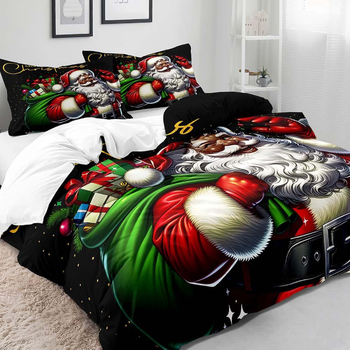 Комплект калъфи за завивка с печат на Черен Дядо Коледа – дигитален печат; химическо влакно; комплект от три части; персонализиране налично