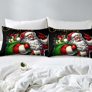 Комплект калъфи за завивка с печат на Черен Дядо Коледа – дигитален печат; химическо влакно; комплект от три части; персонализиране налично