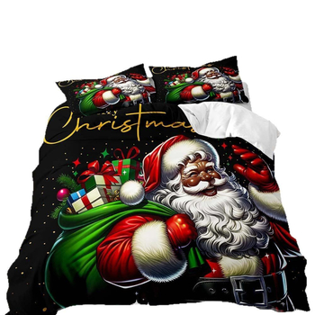 Комплект калъфи за завивка с печат на Черен Дядо Коледа – дигитален печат; химическо влакно; комплект от три части; персонализиране налично