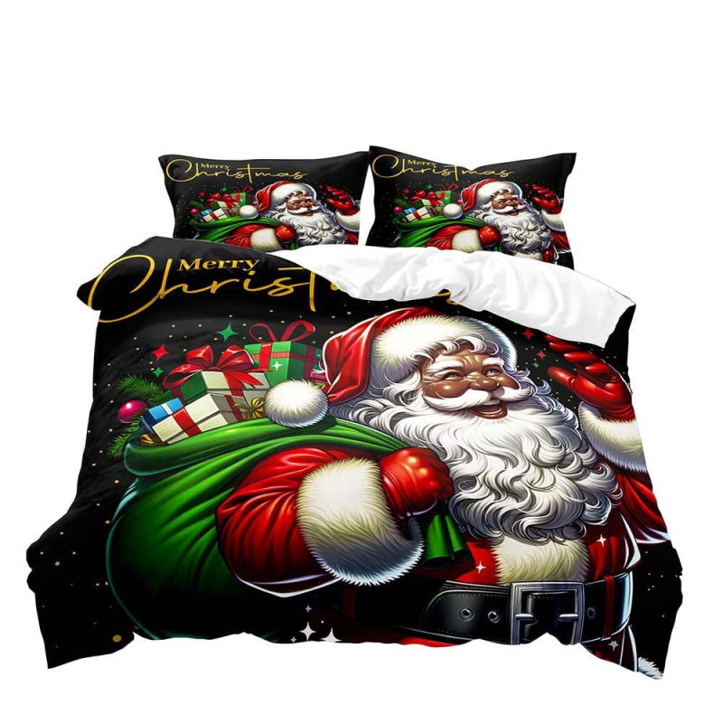 Комплект калъфи за завивка с печат на Черен Дядо Коледа – дигитален печат; химическо влакно; комплект от три части; персонализиране налично