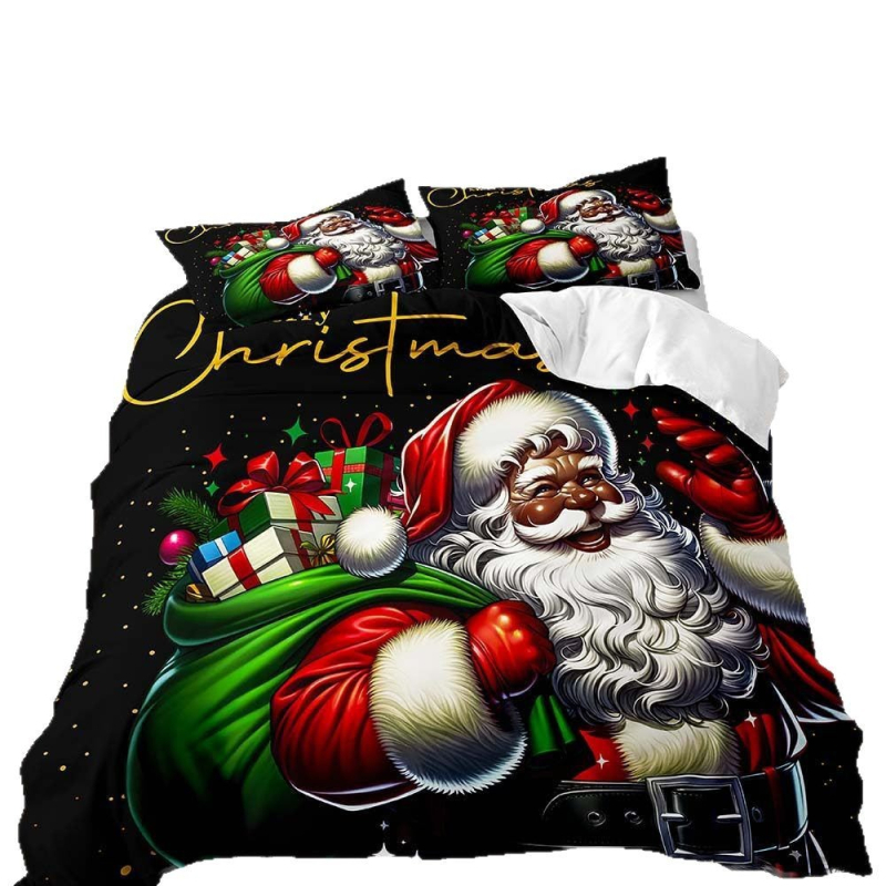 Комплект калъфи за завивка с печат на Черен Дядо Коледа – дигитален печат; химическо влакно; комплект от три части; персонализиране налично