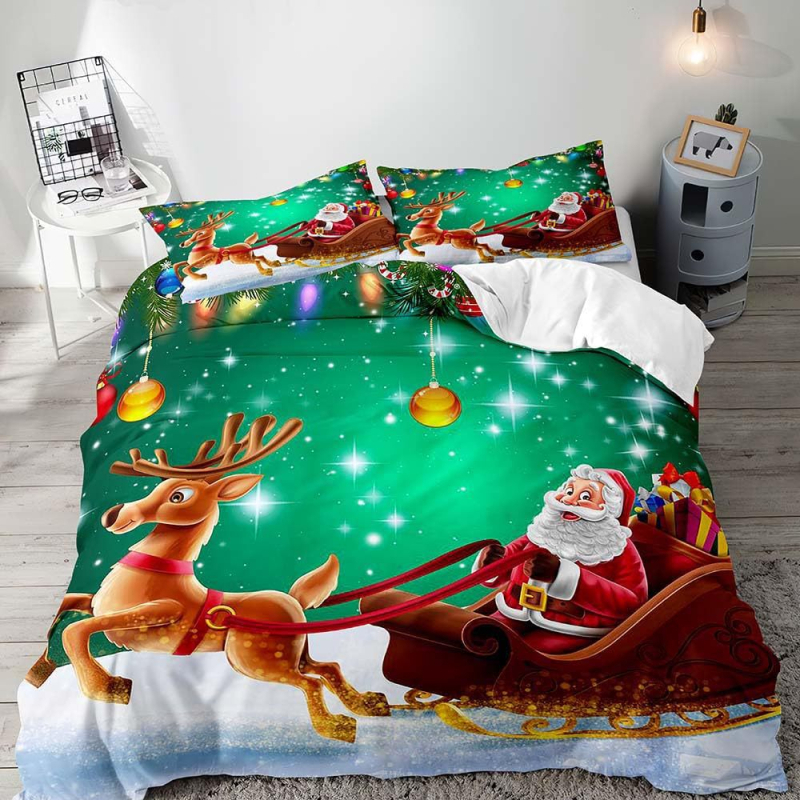 Комплект калъфи за завивка с печат на Черен Дядо Коледа – дигитален печат; химическо влакно; комплект от три части; персонализиране налично