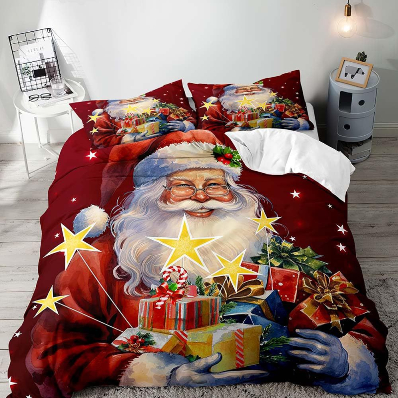 Комплект калъфи за завивка с печат на Черен Дядо Коледа – дигитален печат; химическо влакно; комплект от три части; персонализиране налично