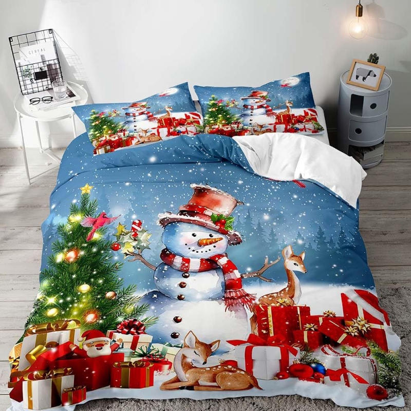 Комплект калъфи за завивка с печат на Черен Дядо Коледа – дигитален печат; химическо влакно; комплект от три части; персонализиране налично