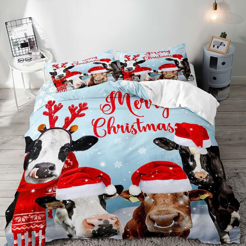 Комплект калъфи за завивка с печат на Черен Дядо Коледа – дигитален печат; химическо влакно; комплект от три части; персонализиране налично