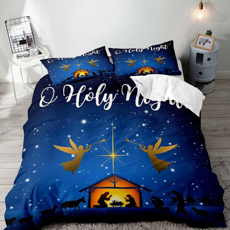 Комплект калъфи за завивка с печат на Черен Дядо Коледа – дигитален печат; химическо влакно; комплект от три части; персонализиране налично