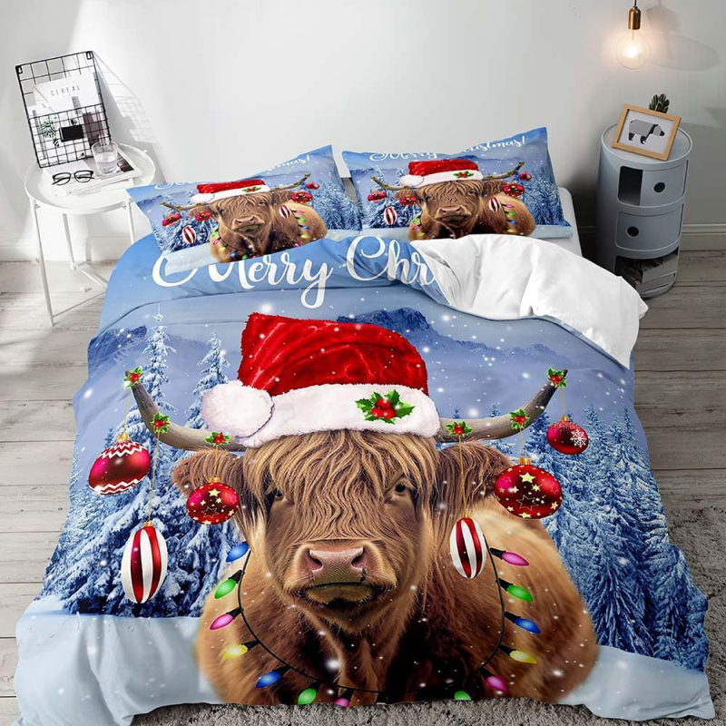 Комплект калъфи за завивка с печат на Черен Дядо Коледа – дигитален печат; химическо влакно; комплект от три части; персонализиране налично