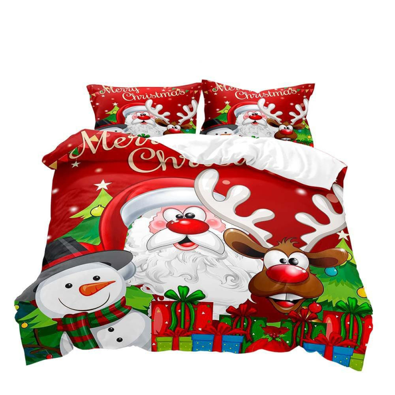 Комплект калъфи за завивка с печат на Черен Дядо Коледа – дигитален печат; химическо влакно; комплект от три части; персонализиране налично