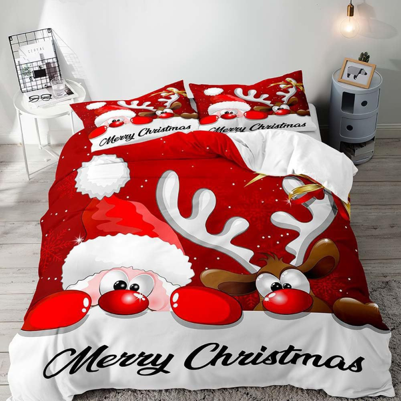 Комплект калъфи за завивка с печат на Черен Дядо Коледа – дигитален печат; химическо влакно; комплект от три части; персонализиране налично