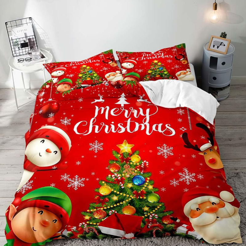 Комплект калъфи за завивка с печат на Черен Дядо Коледа – дигитален печат; химическо влакно; комплект от три части; персонализиране налично