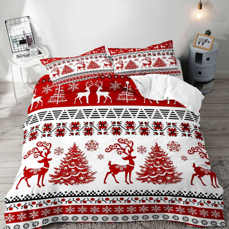 Комплект калъфи за завивка с печат на Черен Дядо Коледа – дигитален печат; химическо влакно; комплект от три части; персонализиране налично