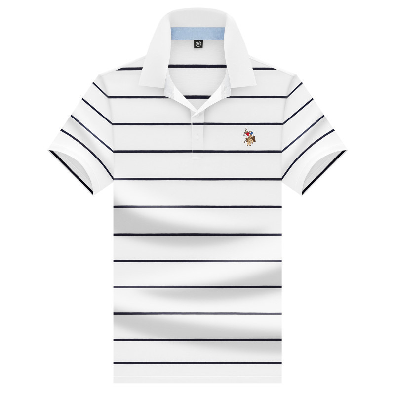 Muški T-shirt kratkih rukava s reverom, od pamuka, prugast, ležernog kroja, ljeto, poslovni stil
