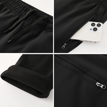 Pánske nohavice s fleecovou podšívkou na zimu, rovný strih, stredný pás, športový/základný štýl, slim-fit